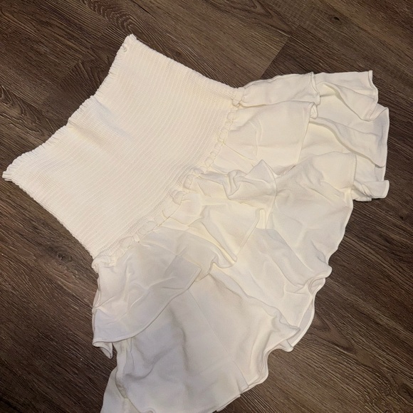 Aritzia Sunday Best Cream Set Front Tie Cropped Top Smocked Ruffle Skirt Size Sm - Picture 3 of 8
